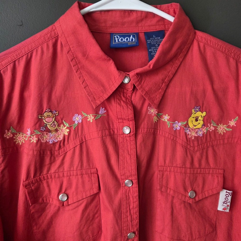 Vintage Winnie‎ the Pooh Jerry Leigh Disney Orange Embroidered Western Shirt Lg